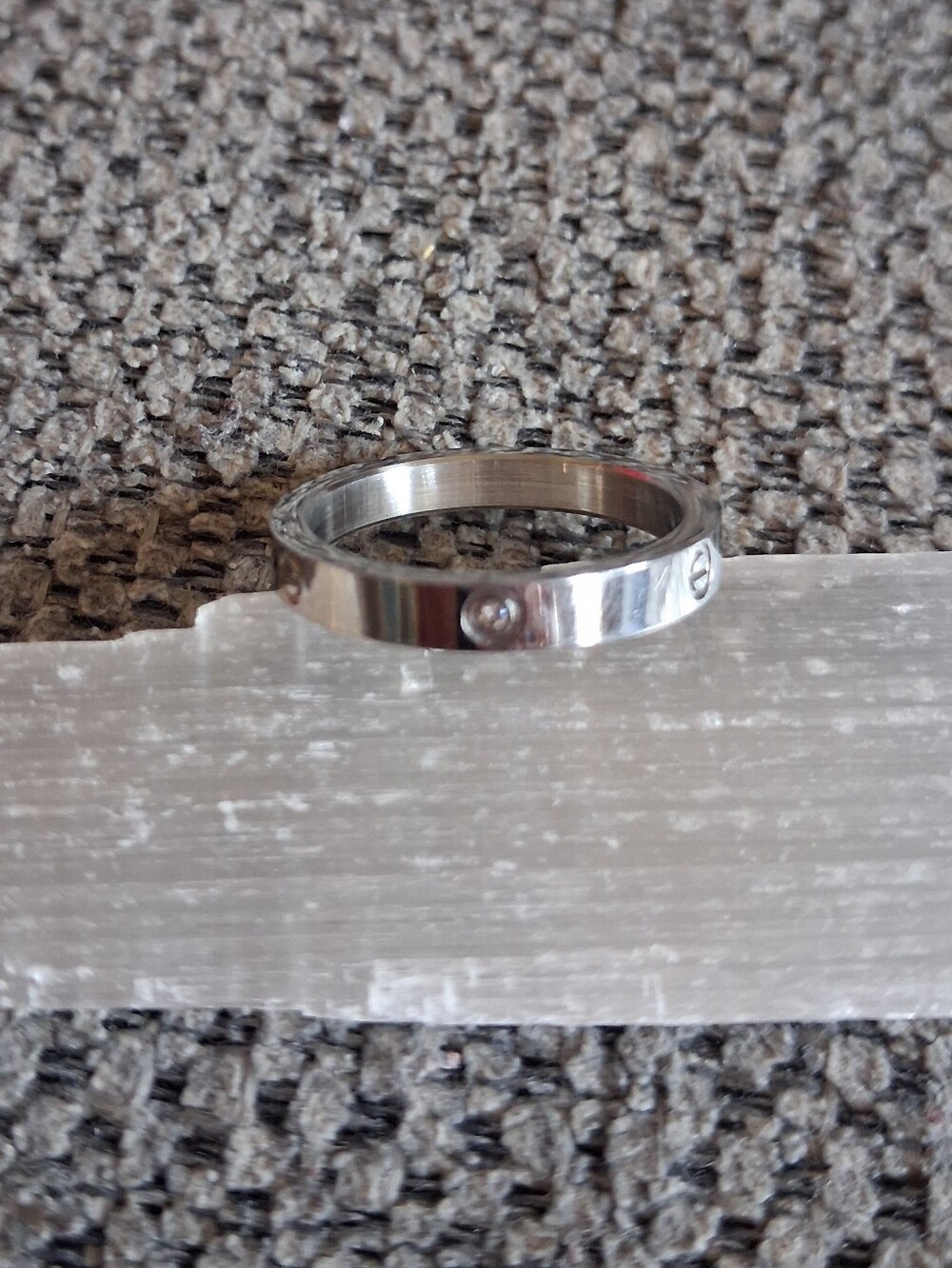 Silver-Tone Band Ring with Clear Crystal